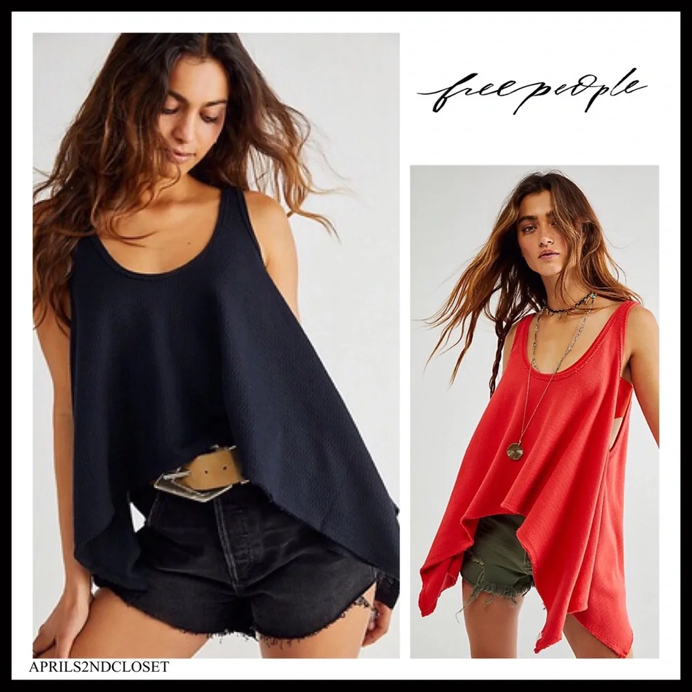 FREE PEOPLE BOHO FLOWY TOP BOHEMIAN TUNIC TANK SLEEVELESS BLACK KNIT TEE A3C - Picture 15 of 15